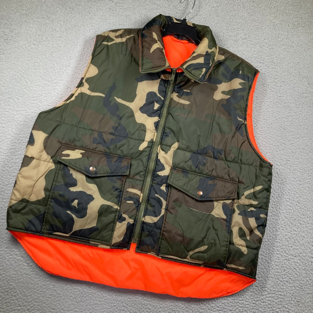 Winchester Hunting Vest Mens XL Camo Orange Reversible Insulated Full Zip STAINS